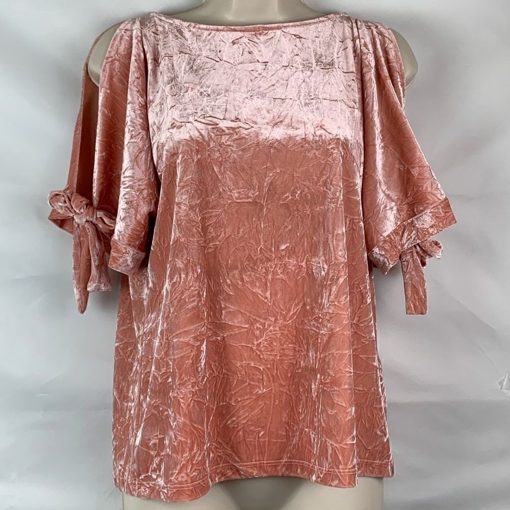 Maeve Anthropologie peach velour cold shoulder top
